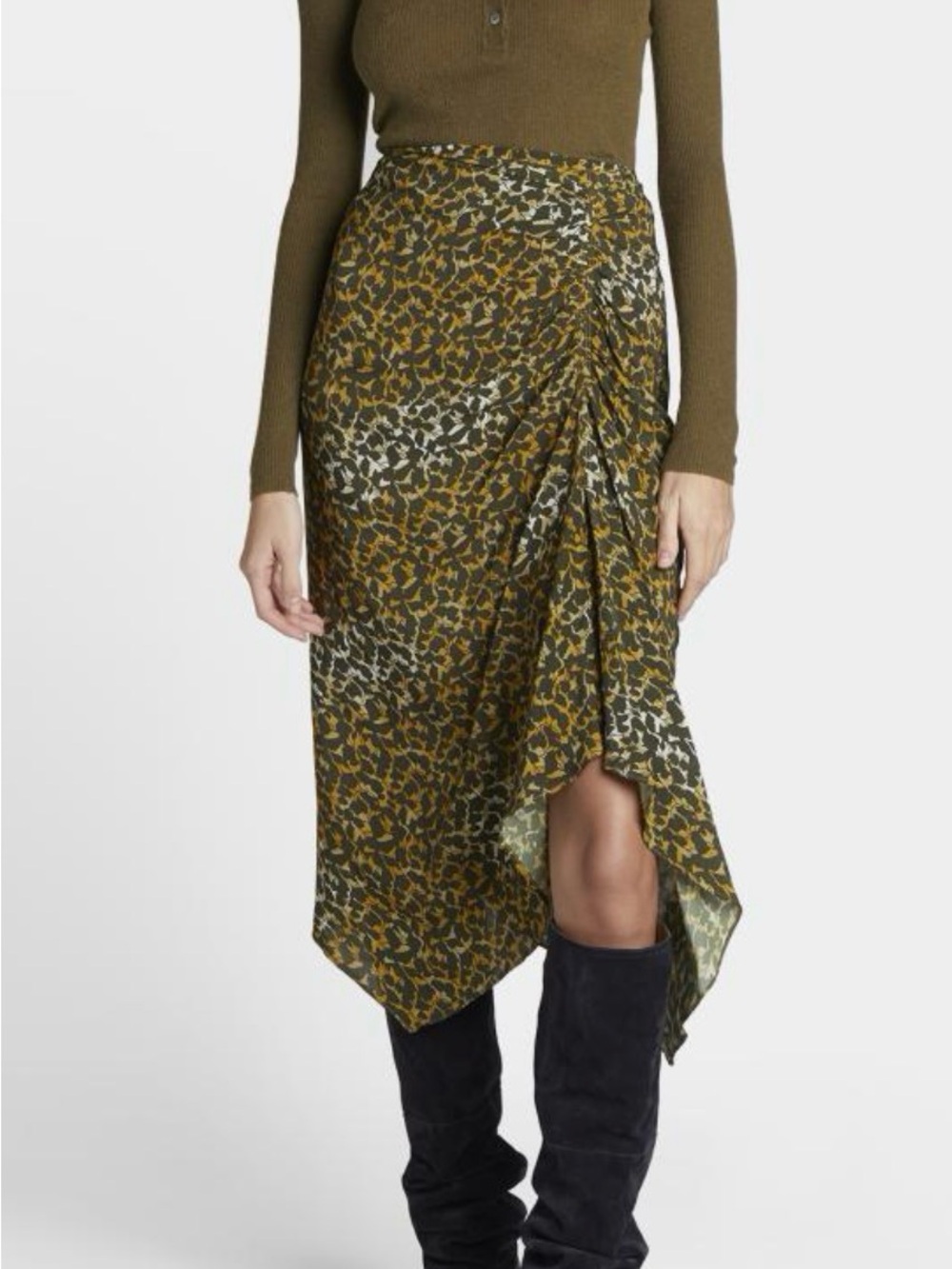 Isabel Marant Olive and Black/Brown Asymmetrical Midi Skirt